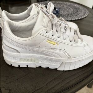 Puma White and Gold Athletic Shoes